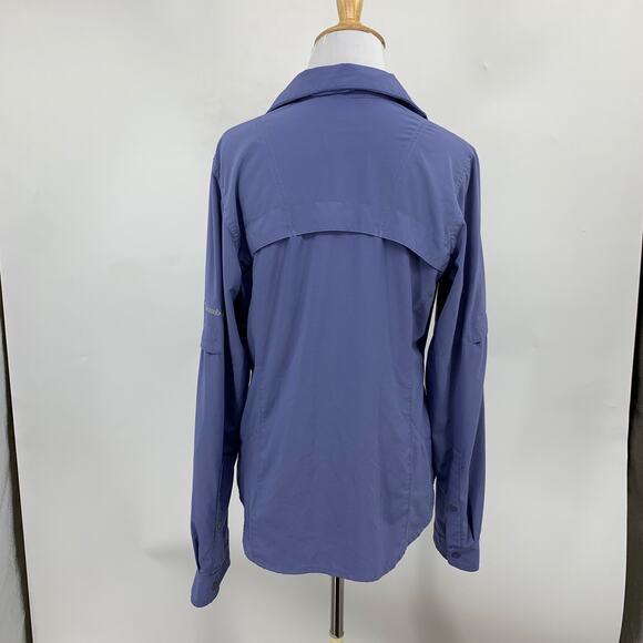 Columbia Shirt Womens M Medium Periwinkle Omni Freeze Snap Buttons Tab Sleeve - Picture 5 of 14
